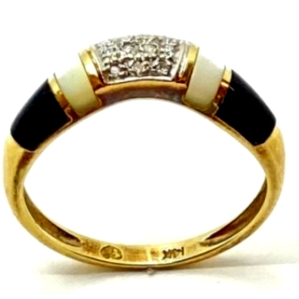 14K Mother of Pearl Diamond Onyx Yellow Gold Weddi